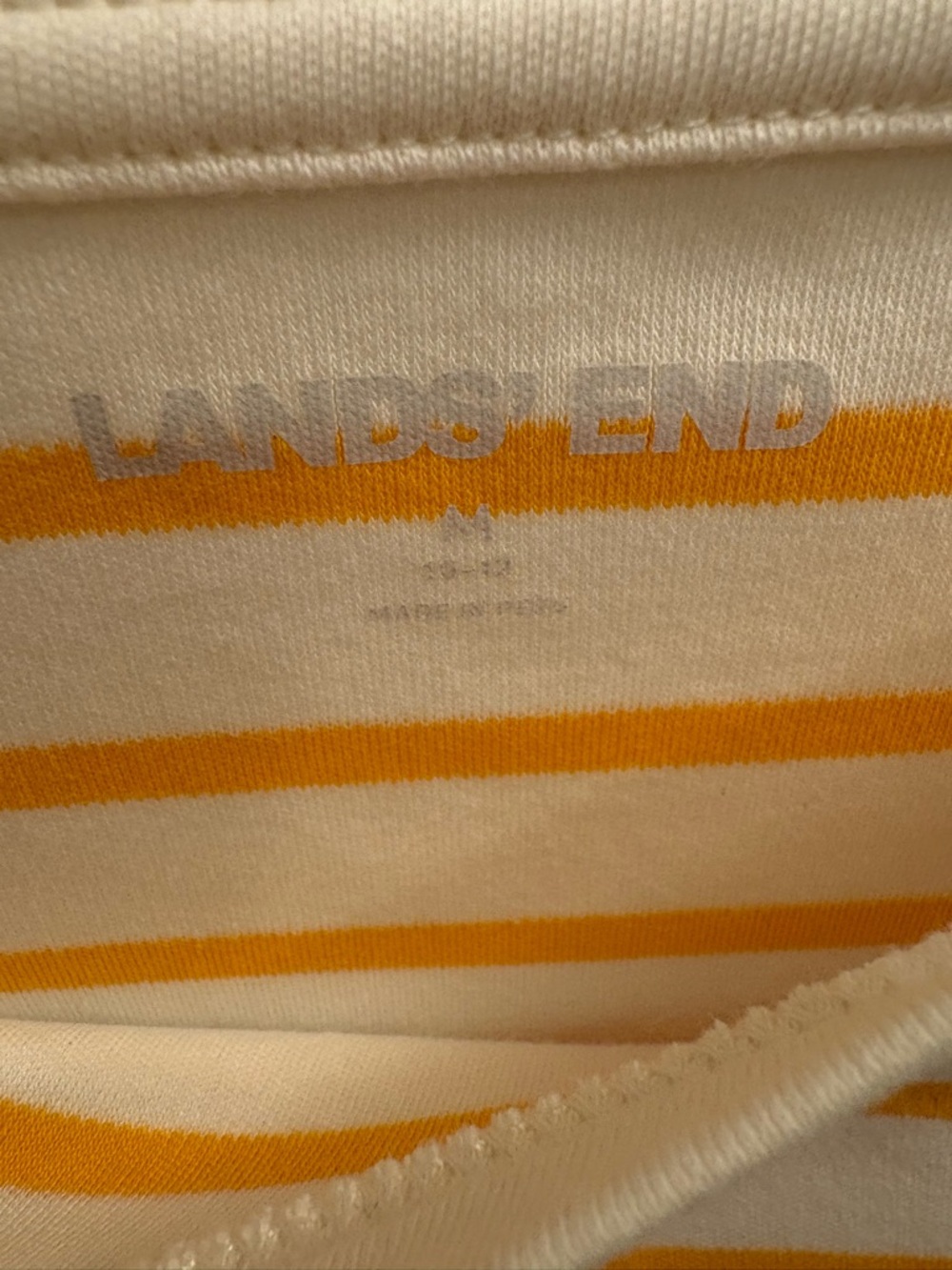 Lands’ End Supima Cotton Boat Neck Top Yellow Stripe Button Shoulder M - Picture 6 of 8
